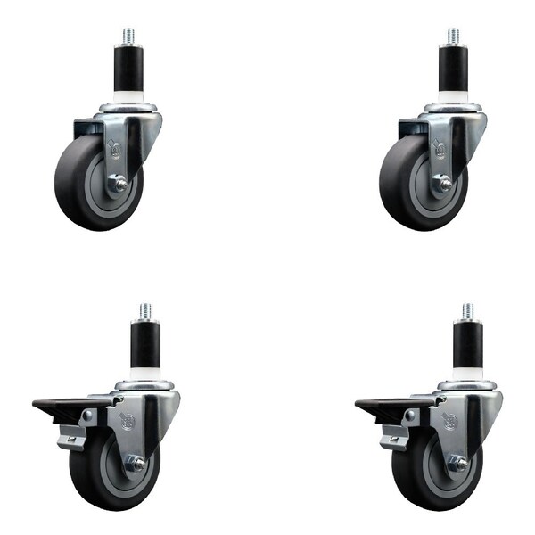Service Caster 3.5'' Thermoplastic Rubber Wheel Swivel 1-3/8'' Expanding Stem Caster Set 2 Brakes, 4PK SCC-EX20S3514-TPRB-2-PLB-2-138 - main